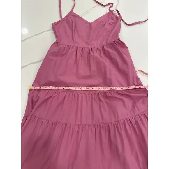 Madewell Sidonie Pink Poplin Midi Dress Tie Back Size Small - Picture 14 of 15